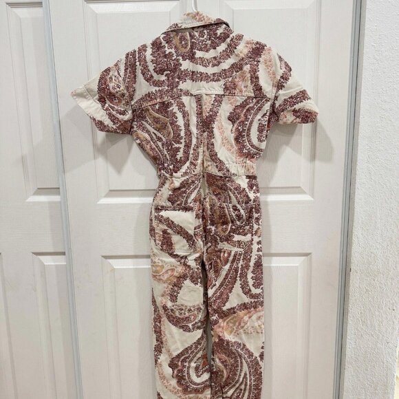 Free People Marci Printed Coverall Utility Jumpsuit, Ivory Multicolor, Xsmall Xs - Picture 7 of 11
